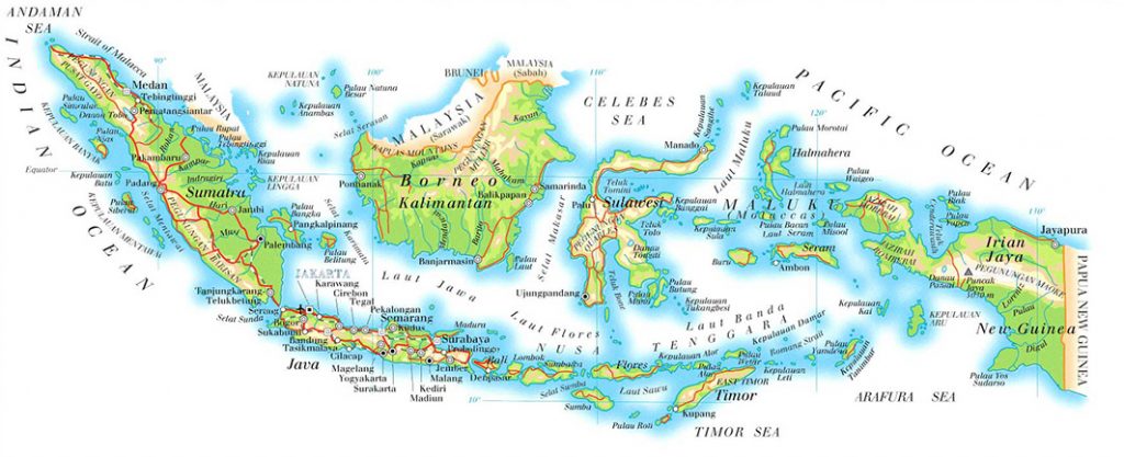 Kaart van Indonesië met Java, Kalimantan en Timor